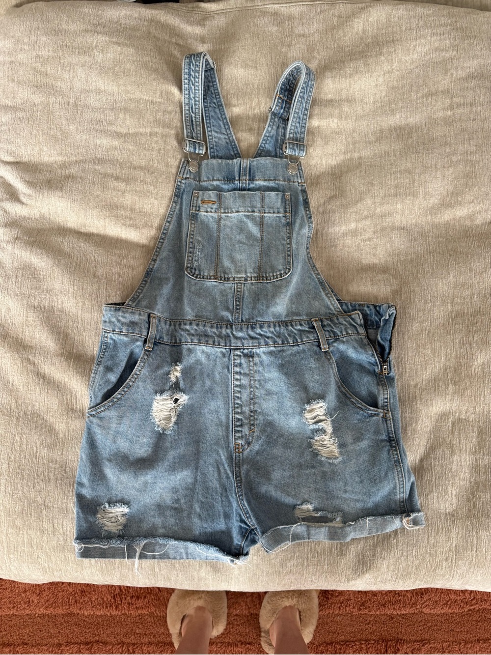 GAP Light Wash Denim Short Overalls